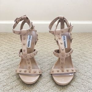 Steve Madden Nude Patent T-Strap Heels